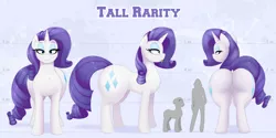 Size: 3000x1496 | Tagged: suggestive, artist:augustbebel, derpibooru import, rarity, human, pony, unicorn, ass, butt, image, png, size chart, size comparison, size difference