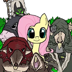Size: 512x512 | Tagged: safe, artist:pantsuholocaust, derpibooru import, fluttershy, naked mole rat, pegasus, pony, skaven, female, image, looking at you, mare, open mouth, png, simple background, smiling, smiling at you, transparent background, warhammer (game)
