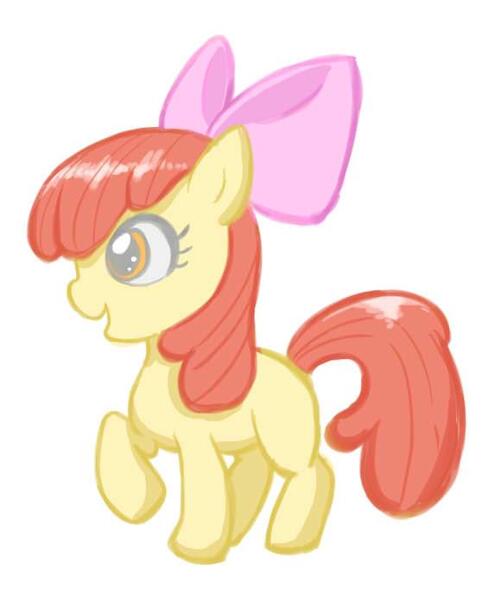 Size: 572x695 | Tagged: safe, artist:megamanmoimori5, derpibooru import, apple bloom, earth pony, pony, female, filly, foal, image, jpeg, looking to the left, raised hoof, sideways glance, simple background, solo, white background