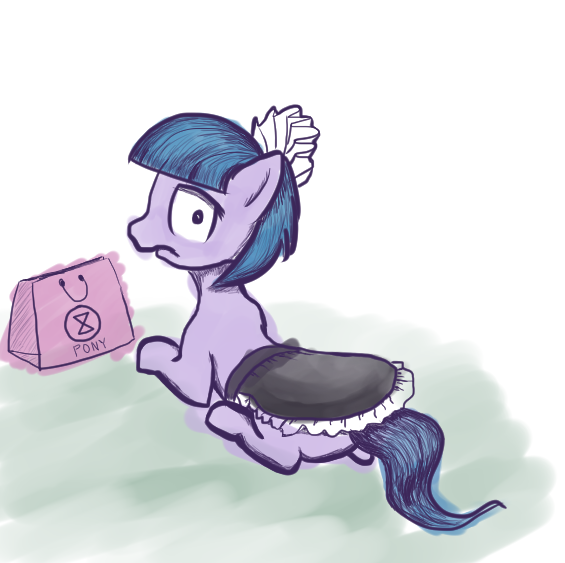 Size: 565x563 | Tagged: safe, artist:nullpotower, derpibooru import, tote bag (character), earth pony, pony, bag, clothes, female, frown, image, looking at you, looking back, looking back at you, maid, mare, png, solo