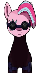 Size: 421x794 | Tagged: safe, artist:chedx, derpibooru import, edit, pinkie pie, earth pony, pony, comic:the storm kingdom, my little pony: the movie, bad end, bodysuit, clothes, command 6, commander pinkie diana pie, crystal of light, female, goggles, image, pinkamena diane pie, png, simple background, solo, transparent background, vector