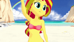 Size: 1280x720 | Tagged: suggestive, artist:apps for kids, derpibooru import, edit, sunset shimmer, ponified, pony, equestria girls, 3d, animated, ass, bikini, bunset shimmer, butt, butt shake, clothes, dancing, female, image, meme, mmd, ponified meme, solo, solo female, swimsuit, webm, youtube link
