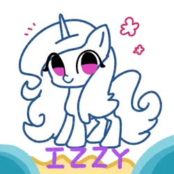 Size: 1080x1080 | Tagged: safe, artist:rily, derpibooru import, izzy moonbow, pony, unicorn, chinese text, cute, derpibooru exclusive, g5, image, izzybetes, looking at you, moon runes, png, smiling, smiling at you, solo