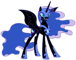 Size: 2716x2166 | Tagged: safe, artist:sketchmcreations, derpibooru import, nightmare moon, alicorn, pony, a royal problem, armor, female, grin, helmet, image, mare, peytral, png, simple background, smiling, spread wings, transparent background, vector, wings