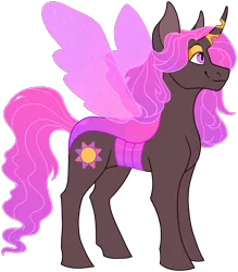 Size: 926x1057 | Tagged: safe, artist:malphym, derpibooru import, oc, oc:rubelite tourmaline, changepony, hybrid, female, image, magical lesbian spawn, offspring, parent:princess celestia, parent:queen chrysalis, parents:chryslestia, png, simple background, solo, transparent background