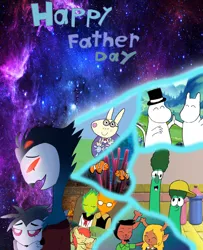Size: 2426x2995 | Tagged: safe, derpibooru import, applejack, bright mac, archibald asparagus, daddy rabbit, deltarune, father and child, father and daughter, father and son, father day, female, finding nemo, fuku fire, grillby, helluva boss, image, implied crossover, jpeg, male, marlin, moominpapa, moomins, moomintroll, nemo, noelle holiday, octavia (helluva boss), peppa pig, robbie rabbit, rosie rabbit, rudolph holiday, solo, stolas, undertale, veggietales