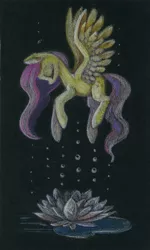 Size: 601x1000 | Tagged: safe, artist:maytee, derpibooru import, fluttershy, pegasus, pony, colored pencil drawing, eyes closed, flower, image, jpeg, solo, traditional art