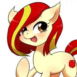 Size: 400x400 | Tagged: safe, artist:yajima, derpibooru import, oc, oc:poniko, earth pony, pony, blushing, female, image, mare, png, raised hoof, simple background, smiling, solo, white background