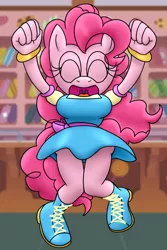 Size: 1400x2100 | Tagged: safe, artist:flash equestria photography, derpibooru import, pinkie pie, anthro, breasts, image, jumping, mobian, png, solo, sonic the hedgehog (series), sonicified, sugarcube corner