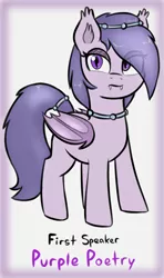 Size: 1636x2756 | Tagged: safe, artist:heretichesh, derpibooru import, oc, oc:purple poetry, bat pony, pony, colored, cute, cute little fangs, fangs, female, image, lore, mare, png, solo