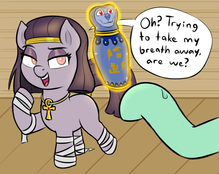 Size: 3480x2775 | Tagged: safe, artist:heretichesh, derpibooru import, lyra heartstrings, oc, oc:mummydew, pony, ankh, colored, female, image, magic, magic aura, mare, png, raised eyebrow, raised leg