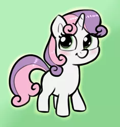 Size: 1688x1792 | Tagged: safe, artist:heretichesh, derpibooru import, sweetie belle, pony, unicorn, blank flank, blushing, colored, cute, diasweetes, female, filly, foal, gradient background, image, looking at you, png, simple background, smiling, solo