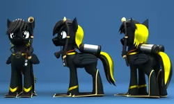 Size: 2500x1500 | Tagged: safe, artist:argos90, derpibooru import, oc, oc:shadow whip, pegasus, pony, 3d, 3d model, commission, dive mask, flippers (gear), goggles, image, male, pegasus oc, png, reference sheet, scuba gear, stallion, wings, ych result