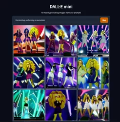 Size: 925x940 | Tagged: safe, dall·e mini, derpibooru import, machine learning generated, adagio dazzle, aria blaze, sonata dusk, cursed image, eurovision, image, jpeg, neural network abomination, the dazzlings, wtf