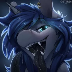 Size: 1500x1500 | Tagged: safe, artist:st4rs6, derpibooru import, oc, oc:prince nova, alicorn, alicorn oc, cuntboy, fangs, glow, glowing eyes, horn, image, intersex, long tongue, mawshot, open mouth, png, tongue out, wings