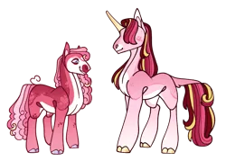 Size: 1101x789 | Tagged: safe, artist:obsidian-paint, derpibooru import, oc, unofficial characters only, cloven hooves, coat markings, duo, hair over eyes, image, magical lesbian spawn, offspring, parent:cherry jubilee, parent:pinkie pie, parents:cadancepie, parents:cherrydance, png, simple background, transparent background