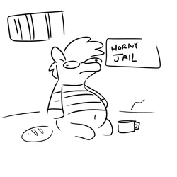 Size: 2250x2250 | Tagged: safe, artist:tjpones, derpibooru import, oc, oc:tjpones, earth pony, pony, belly button, black and white, bread, food, frown, glasses, grayscale, horny jail, image, jail, male, monochrome, mug, png, solo, stallion