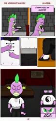 Size: 592x1280 | Tagged: safe, artist:spike-love, derpibooru import, spike, comic:the legendary dragon story, angry, bedroom, clothes, comic, comic page, excited, happy, hug, image, kung fu, male, my little pony, png, standing, student, wearing, yin-yang