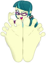 Size: 1280x1821 | Tagged: suggestive, artist:grapefruit-face, derpibooru import, juniper montage, human, equestria girls, mirror magic, movie magic, spoiler:eqg specials, barefoot, base, base used, feet, fetish, foot fetish, foot focus, glasses, happy, image, looking at you, one eye closed, pigtails, png, soles, spread toes, toes, wink, winking at you