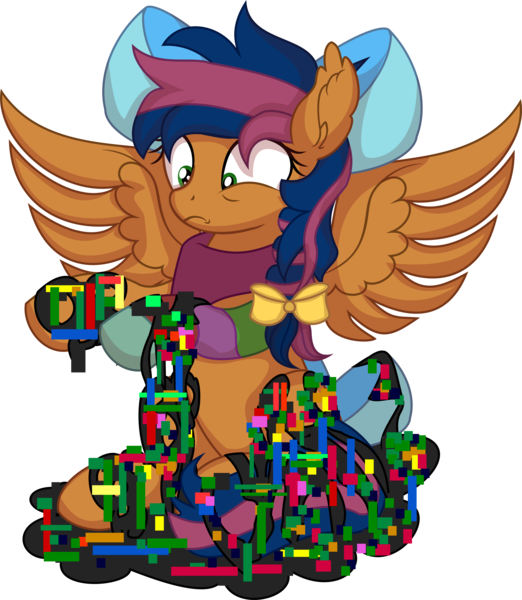 Size: 6137x7052 | Tagged: safe, artist:cyanlightning, derpibooru import, oc, oc:solar comet, unofficial characters only, pegasus, pony, .svg available, absurd resolution, bow, ear fluff, error, femboy, glitch, image, male, pibby, png, simple background, solo, transparent background, vector