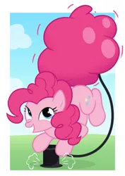 Size: 2100x2970 | Tagged: safe, artist:candy meow, derpibooru import, pinkie pie, earth pony, pony, balloon, cartoon physics, cloud, female, high res, image, mare, pinkie being pinkie, pinkie physics, png, pump