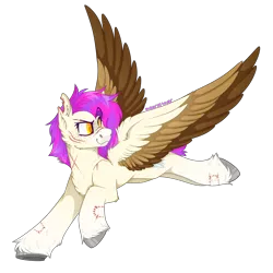 Size: 2300x2300 | Tagged: safe, alternate version, artist:molars, derpibooru import, oc, oc:molars, pegasus, pony, bitemarks, chest fluff, fluffy, flying, image, png, ponysona, scar, simple background, solo, spread wings, torn ear, transparent background, unshorn fetlocks, wings