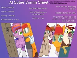 Size: 1600x1200 | Tagged: safe, artist:al solae, derpibooru import, oc, earth pony, gryphon, hippogriff, pegasus, pony, advertisement, colored, commission info, female, griffon oc, image, male, mare, png, reference sheet, sketch, stallion