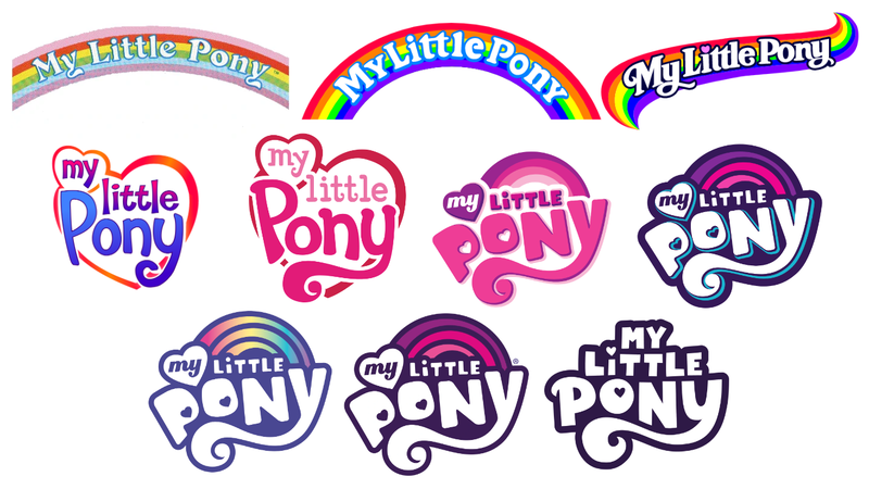 Size: 1365x768 | Tagged: safe, derpibooru import, g1, g2, g3, g3.5, g4, g5, image, logo history, my little pony, my little pony logo, png, simple background, white background