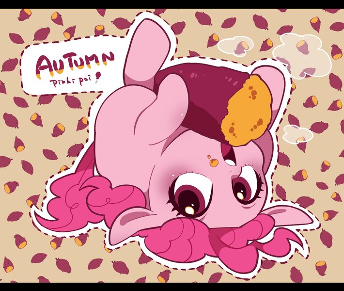 Size: 2366x2000 | Tagged: safe, artist:potetecyu_to, derpibooru import, pinkie pie, earth pony, pony, autumn, black background, female, food, image, jpeg, mare, simple background, solo, sweet potato