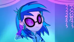 Size: 3410x1920 | Tagged: safe, derpibooru import, screencap, vinyl scratch, eqg summertime shorts, equestria girls, raise this roof, female, headphones, high res, image, jpeg, smiling, solo