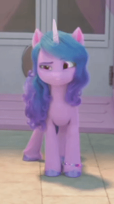 Size: 235x420 | Tagged: safe, derpibooru import, screencap, izzy moonbow, posey (g5), earth pony, pony, unicorn, my little pony: make your mark, spoiler:my little pony: make your mark, animated, cropped, female, g5, gif, image, mare, solo focus