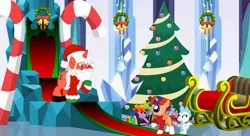 Size: 1280x695 | Tagged: safe, artist:swiftgaiathebrony, derpibooru import, oc, dragon, wyvern, christmas, dragon oc, hat, holiday, image, jpeg, offspring, parent:sunburst, parent:twilight sparkle, parents:twiburst, santa claus, santa hat