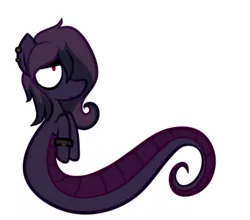 Size: 735x647 | Tagged: safe, artist:alandisc, derpibooru import, oc, unofficial characters only, hybrid, lamia, original species, snake, snake pony, bracelet, ear piercing, emo, eyelashes, eyeliner, female, hair over one eye, image, makeup, piercing, png, simple background, spiked wristband, two toned mane, unamused, white background, wristband