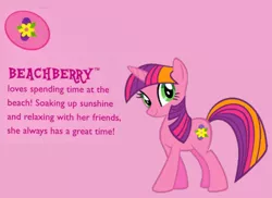 Size: 1042x759 | Tagged: safe, artist:pagiepoppie12345, derpibooru import, beachberry, pony, unicorn, cutie mark, female, flower, horn, image, jpeg, mare, pink background, simple background, smiling, text