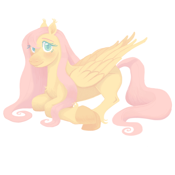 Size: 3000x3000 | Tagged: safe, artist:universal-heart, edit, fluttershy, pegasus, pony, blushing, closed wing, ear tufts, female, folded wings, image, looking at you, lying down, mare, png, simple background, small ears, soft color, solo, transparent background, wings