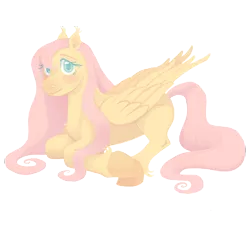 Size: 3000x3000 | Tagged: safe, artist:universal-heart, edit, fluttershy, pegasus, pony, blushing, closed wing, ear tufts, female, folded wings, image, looking at you, lying down, mare, png, simple background, small ears, soft color, solo, transparent background, wings