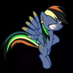 Size: 894x894 | Tagged: safe, artist:crumpetuniverse, derpibooru import, oc, oc:mary dash sue, unofficial characters only, pegasus, pony, black background, emo, female, frown, image, infinity symbol, jpeg, mare, mary sue, simple background, spread wings, unamused, wings
