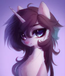 Size: 1458x1708 | Tagged: oc name needed, safe, artist:tomness, derpibooru import, oc, unofficial characters only, hybrid, pony, unicorn, bust, cheek fluff, chest fluff, ear fluff, eye clipping through hair, eyebrows, eyebrows visible through hair, eyelashes, gradient background, horn, image, jpeg, looking at you, portrait, smiling, smiling at you, solo, unicorn oc