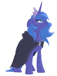 Size: 3072x4096 | Tagged: safe, artist:gaiusmaximiliano, derpibooru import, princess luna, alicorn, pony, cloak, clothes, crown, female, floppy ears, frown, full body, high res, hooves, horn, image, jewelry, lidded eyes, mare, png, regalia, s1 luna, sad, simple background, solo, standing, transparent background