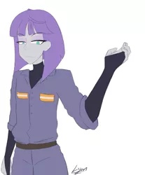 Size: 3337x4032 | Tagged: safe, artist:lyonzyon, derpibooru import, maud pie, equestria girls, blank expression, clothes, eyebrows, eyebrows visible through hair, eyeshadow, female, gloves, high res, image, long gloves, makeup, png, signature, simple background, solo, white background