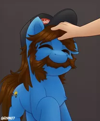 Size: 2000x2400 | Tagged: safe, artist:rivin177, derpibooru import, oc, earth pony, pony, cap, commission, facial hair, hand, hat, hooves, image, moustache, patting, png, raised hoof, solo, your character here