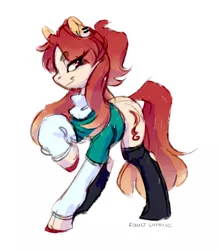 Size: 1956x2220 | Tagged: safe, artist:faultsunrise, derpibooru import, oc, oc:phoenix falsetto, unofficial characters only, earth pony, pony, clothes, ear piercing, earring, female, image, jewelry, jpeg, piercing, raised hoof, socks, solo, sweater
