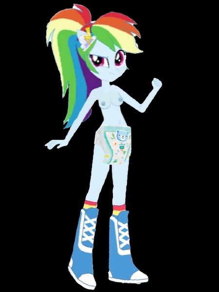 Size: 1920x2560 | Tagged: questionable, artist:theemperorofhonor, derpibooru import, rainbow dash, equestria girls, 1000 hours in gimp, 1000 hours in ms paint, 1000 years in photoshop, boots, clothes, diaper, equestria girls diaper and boots, image, jpeg, nipples, nudity, pampers, shoes