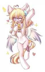 Size: 1283x2048 | Tagged: safe, artist:distant_sound_, derpibooru import, pegasus, pony, bracelet, clothes, cowlick, female, floating wings, hair accessory, heart, idol, image, jewelry, jpeg, leg band, microphone, one eye closed, singing, solo, sparkles, starry eyes, wingding eyes, wings