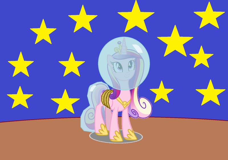 Size: 1600x1126 | Tagged: safe, artist:dashiesparkle, artist:guihercharly, derpibooru import, princess cadance, alicorn, pony, bound wings, crown, female, helmet, hoof shoes, image, jewelry, mare, moon, png, regalia, rope, solo, space, space helmet, stars, tail helmet, tiara, tied up, wings