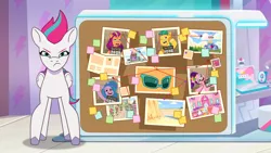 Size: 3410x1920 | Tagged: safe, derpibooru import, screencap, hitch trailblazer, izzy moonbow, pipp petals, sunny starscout, zipp storm, earth pony, pegasus, pony, unicorn, my little pony: tell your tale, spoiler:g5, spoiler:my little pony: tell your tale, spoiler:tyts01e12, adorapipp, beach, cute, female, g5, high res, image, jpeg, male, mane five (g5), mare, mugshot, one eye closed, open mouth, open smile, smiling, stallion, sunglasses, the game is ahoof, unamused, zipp storm is not amused