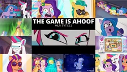 Size: 1280x721 | Tagged: safe, derpibooru import, edit, edited screencap, editor:quoterific, screencap, hitch trailblazer, izzy moonbow, pipp petals, sunny starscout, zipp storm, earth pony, pegasus, pony, unicorn, g5, my little pony: tell your tale, spoiler:g5, spoiler:my little pony: tell your tale, spoiler:tyts01e12, :o, beach, crying, drink, drinking, female, image, lip bite, male, mane five (g5), mare, mugshot, open mouth, open smile, png, present, smiling, smoothie, stallion, sunglasses, sweat, tears of pain, text, the game is ahoof, x-ray