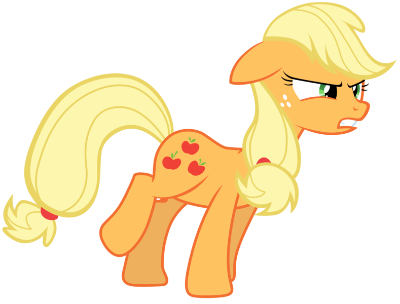 Size: 9200x7000 | Tagged: safe, artist:tardifice, derpibooru import, applejack, earth pony, pony, too many pinkie pies, absurd resolution, female, floppy ears, freckles, full body, gritted teeth, hooves, image, mare, narrowed eyes, png, raised leg, simple background, solo, standing, tail, teeth, transparent background, vector