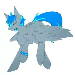 Size: 1000x1000 | Tagged: safe, artist:欲竹, derpibooru import, oc, oc:leaf blade, unofficial characters only, pegasus, pony, chest fluff, eyes closed, full body, hooves, image, jpeg, male, pegasus oc, simple background, solo, stallion, tail, two toned mane, two toned tail, white background, wings