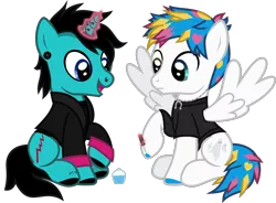 Size: 1642x1210 | Tagged: safe, artist:lightningbolt, derpibooru import, part of a set, ponified, pegasus, pony, unicorn, .svg available, as it is, awsten knight, clothes, crack shipping, derpibooru exclusive, duo, duo male, dyed mane, dyed tail, ear piercing, eyeliner, eyeshadow, frown, glow, glowing horn, happy, heterochromia, hoof polish, horn, horn piercing, image, jewelry, long sleeves, magic, makeup, male, nail polish, necklace, nose piercing, open mouth, patty walters, piercing, png, raised hoof, shipping, shirt, sitting, spread wings, stallion, t-shirt, tail, tattoo, undershirt, vector, waterparks, wings